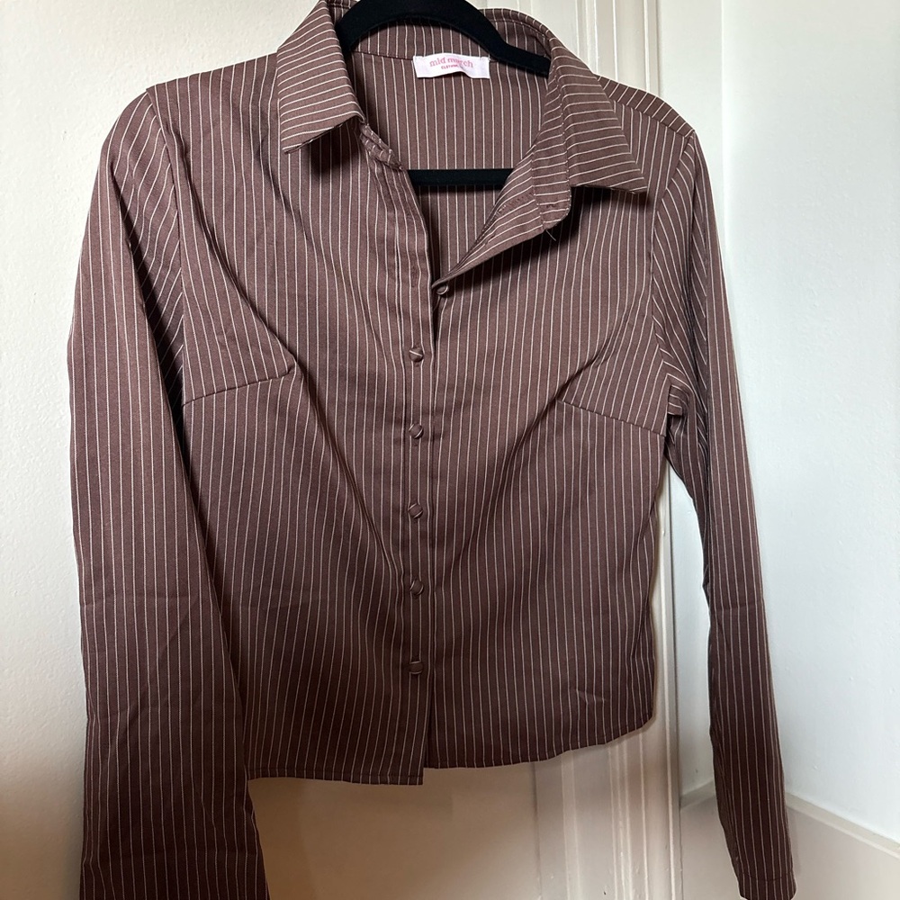 Brown Striped Button-Up Shirt